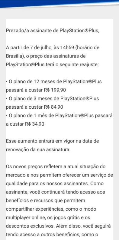 AUMENTO DE PREÇO DA PLAYSTATION PLUS 