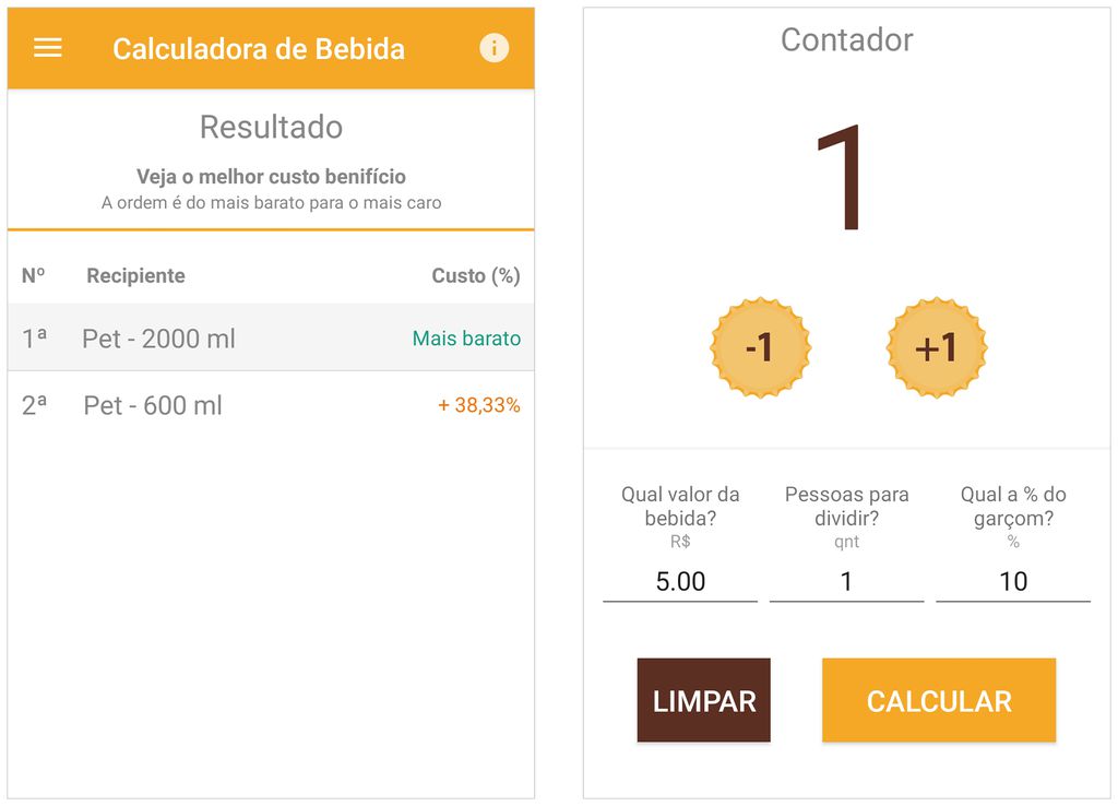 Aplicativo para Android calcula a bebida com melhor custo-benefício (Captura de tela: André Magalhães)