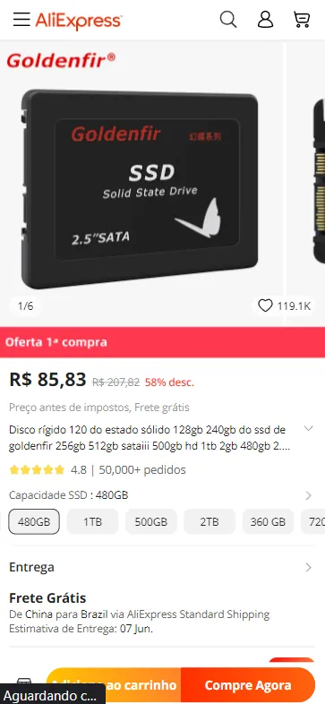 SSD Goldenfir 480GB [INTERNACIONAL] - Canaltech Ofertas
