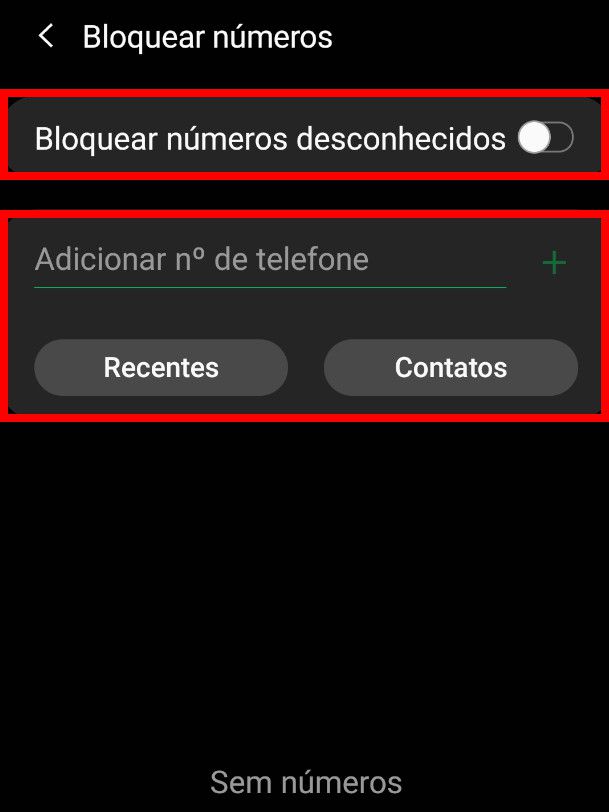 Na aba de bloqueio, você pode bloquear manualmente números de chamadas ou da sua agenda (Captura de tela: Matheus Bigogno)