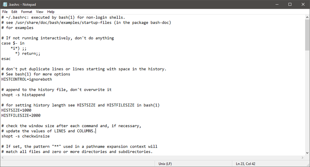 Demonstração de código no padrão LF aberto no Bloco de Notas do Windows (Imagem: Microsoft)