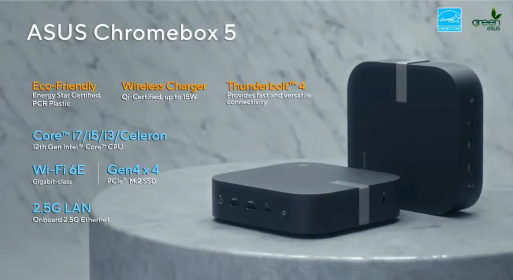 O ASUS Chromebox 5 2023 estreia com hardware potente e recursos diferenciados, como o carregamento sem fio no padrão Qi integrado (Imagem: ASUS)