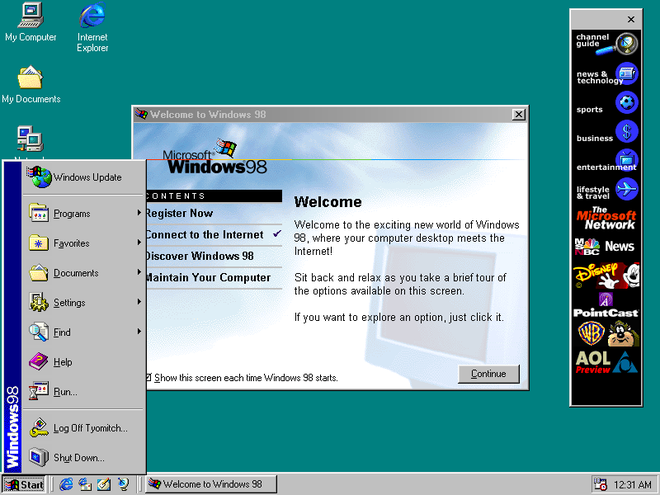 Windows 98 não introduziu grandes novidades, mas consolidou a visão da Microsoft para o futuro do sistema operacional (Imagem: Reprodução/Wikipédia)