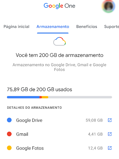 Google One aumenta o espaço de armazenamento nos serviços do Google (Imagem: André Magalhães/Captura de tela)