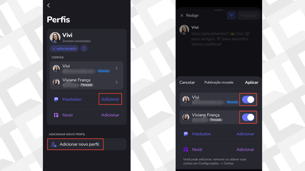 Conexão de contas e publicação unificada no Openvibe