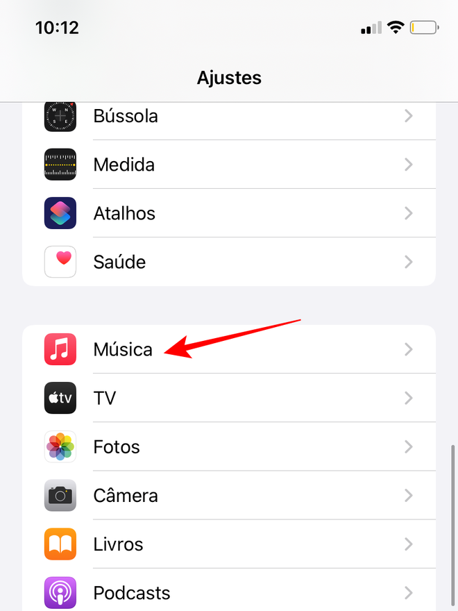 Abra os ajustes de Música do iOS - Captura de tela: Thiago Furquim (Canaltech)