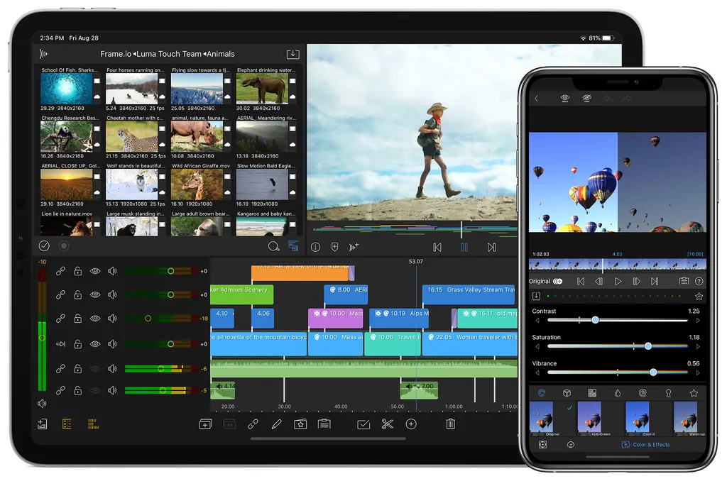 O layout do LumaFusion favorece a edição de vídeos apenas com o toque dos dedos na tela (Imagem: Reprodução/Luma-Touch)