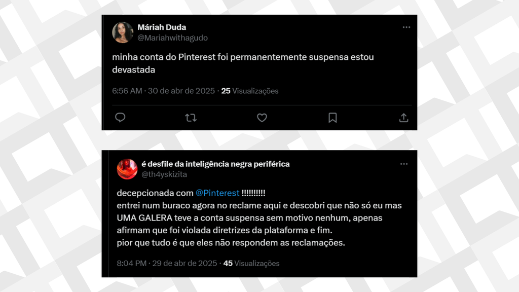 Prints de reclamações sobre o Pinterest no X