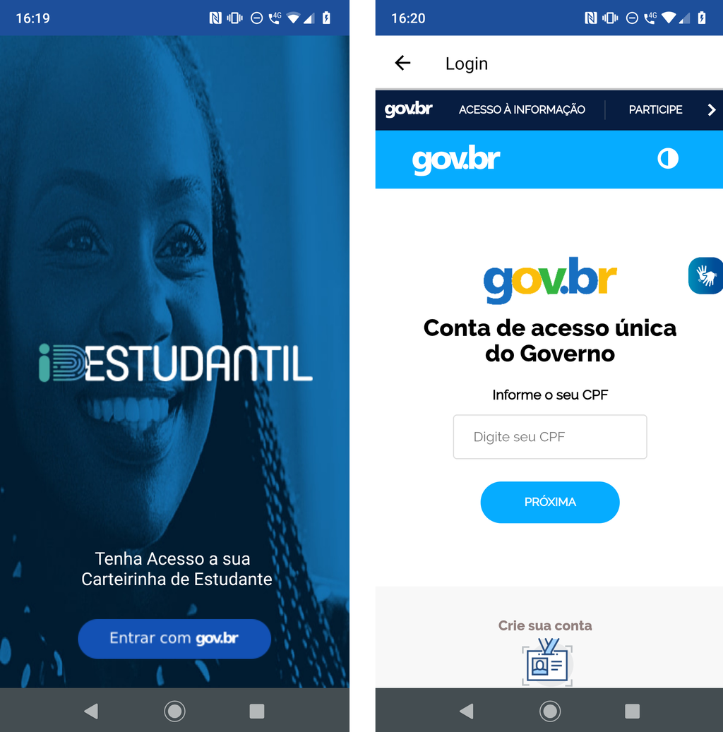 Interface do novo app do Governo, em Androids (Captura: Fidel Forato/Canaltech)