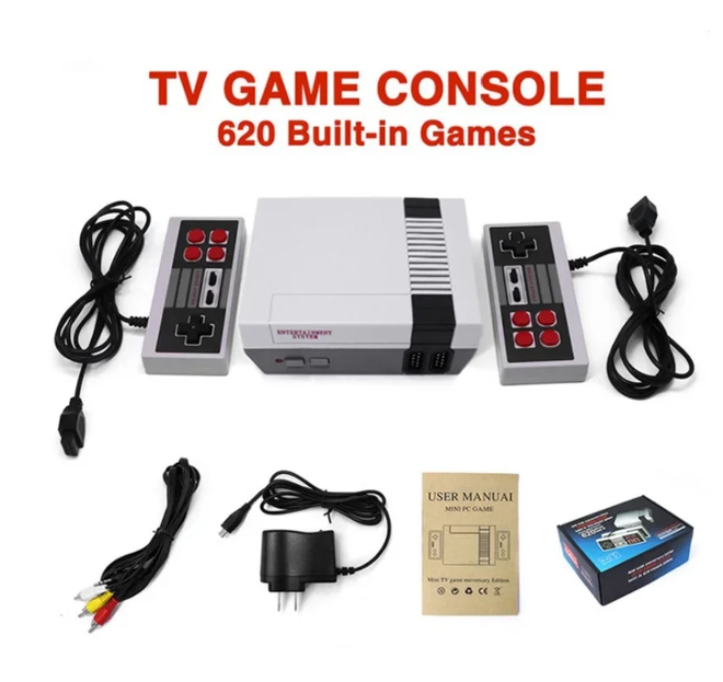 O mini console retrô da Keedi traz 620 jogos, visual de NES e dois controles para games cooperativos e competitivos no sofá (Imagem: Keedi/AliExpress)