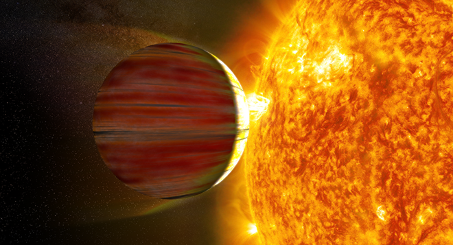Os "Júpiteres quentes" recebem este nome por serem gigantes gasosos com altas temperaturas (Imagem: Reprodução/Kevin Gill/Hot Jupiter)