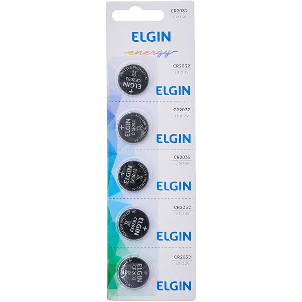 Bateria de litio CR2032 cartela com 5 unidades 3v Elgin, Elgin, Baterias