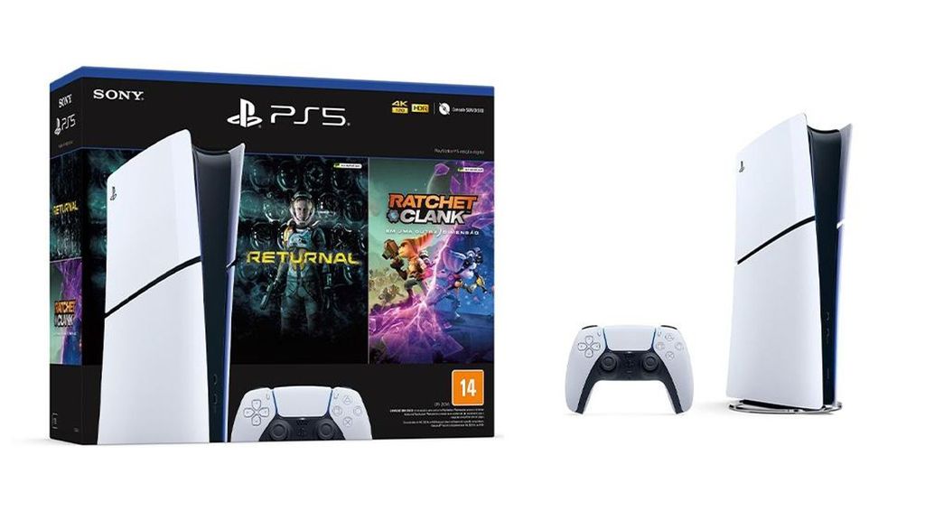 Nesta oferta, PlayStation 5 Slim totalmente digital acompanha dois grandes jogos (Imagem: Reprodução/Sony)