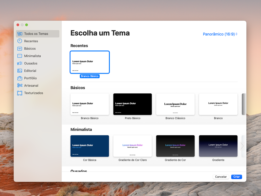 Escolha uma apresentação ou crie no Keynote do Mac - Captura de tela: Thiago Furquim (Canaltech)