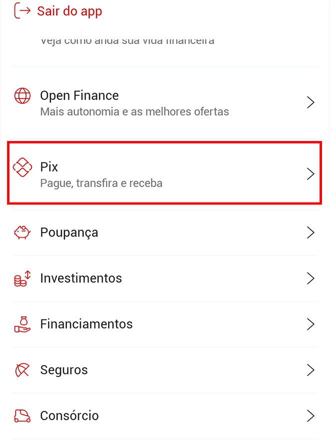 Abra as opções relacionadas ao Pix (Imagem: André Magalhães/Captura de tela)