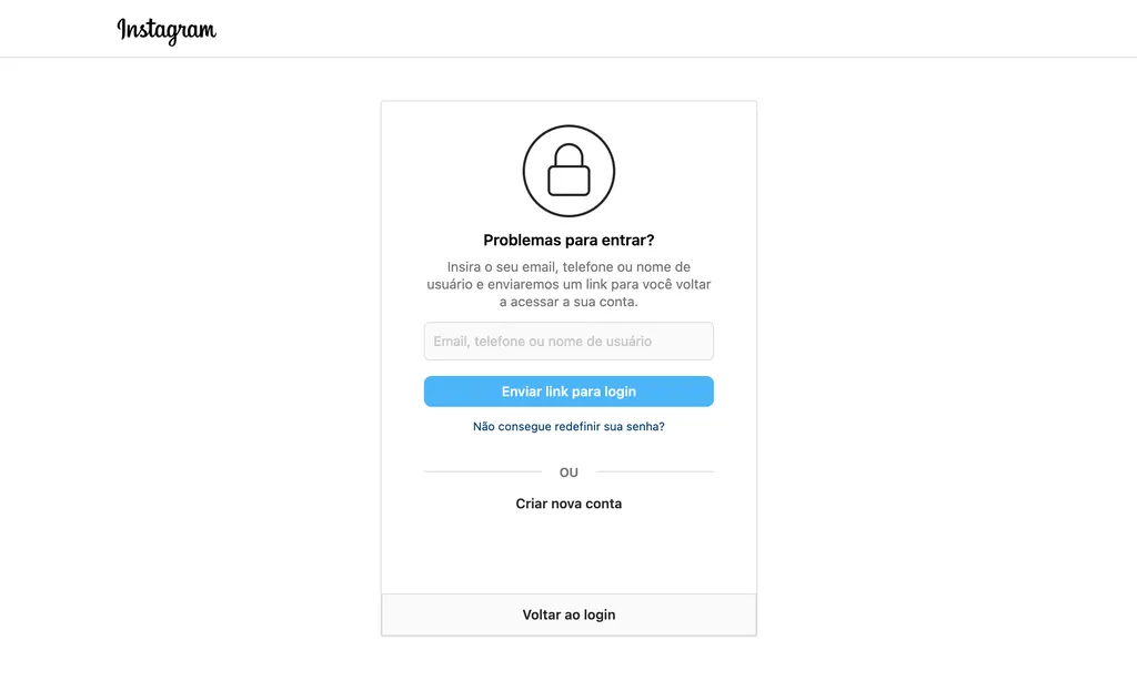 Redefina a senha da sua conta no Instagram pelo computador para recuperar o acesso (Imagem: Captura de tela/Thiago Furquim/Canaltech)