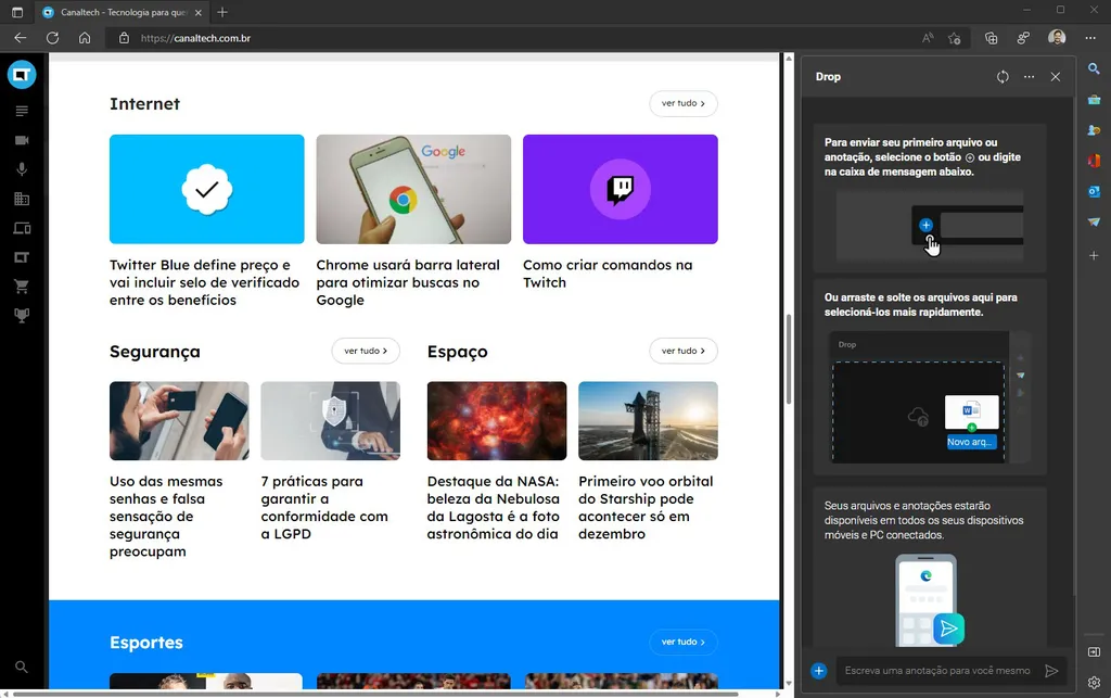 Todas as orientações do Drop aparecem na tela para o usuário entender o funcionamento (Imagem: Captura de tela/Alveni Lisboa/Canaltech)