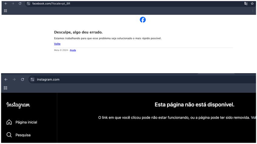 Instagram e Facebook fora do ar