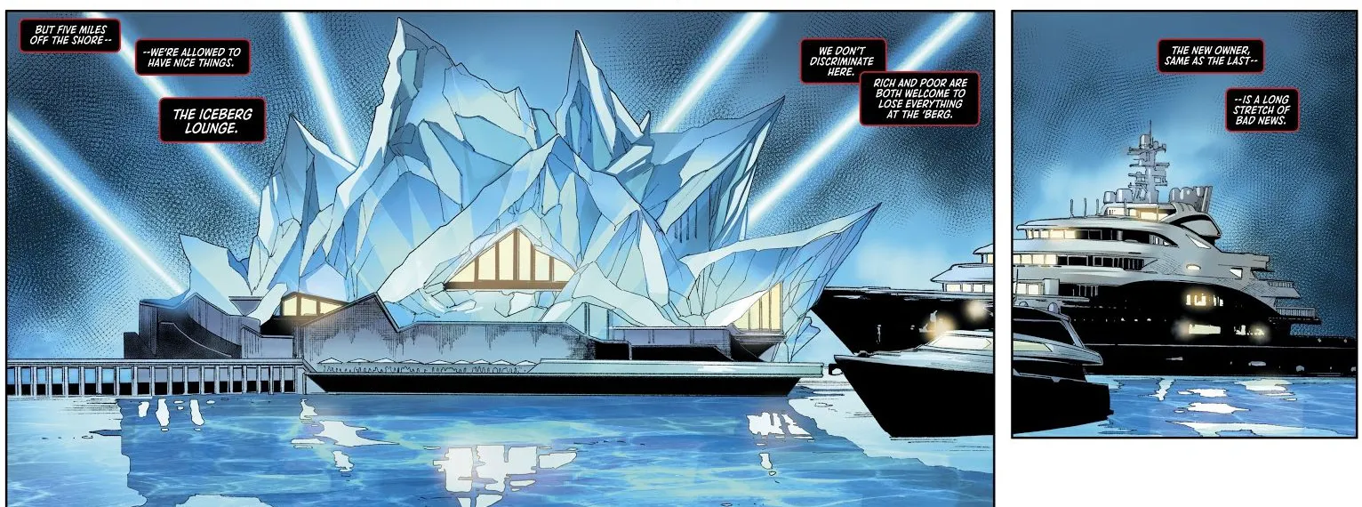 Nos quadrinhos, o clube é literalmente um iceberg no meio de Gotham (Imagem: Reprodução/DC Comics)