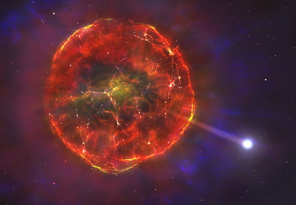 Impressão artística de uma supernova (Imagem: University of Warwick/Mark Garlick)