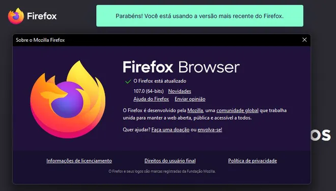 O Firefox 107 não introduz novidades tão impactantes para o usuário final (Captura: Igor Almenara/Canaltech)