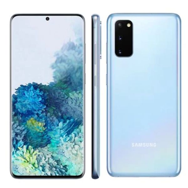 Smartphone Samsung Galaxy S20 Azul 128GB, 8GB RAM, Tela Infinita de 6.2", Câmera Tripla Traseira, Câmera Frontal 10MP, IP68 e Leitor de Digital