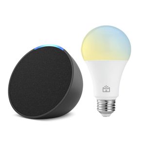Echo Pop | Smart speaker compacto com som envolvente e Alexa | Cor Preta + Lâmpada Positivo 9W | CUPOM EXCLUSIVO AMAZON PRIME