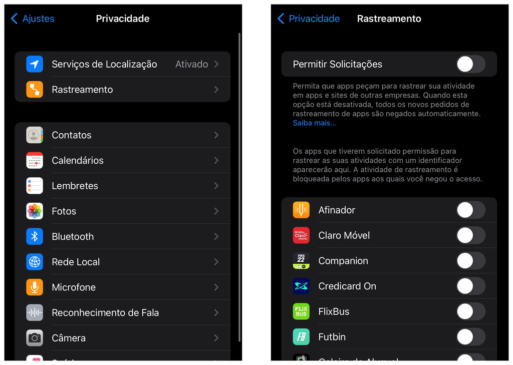 Desative a permissão para rastreamento de apps no iOS - Captura de tela: Thiago Furquim (Canaltech)
