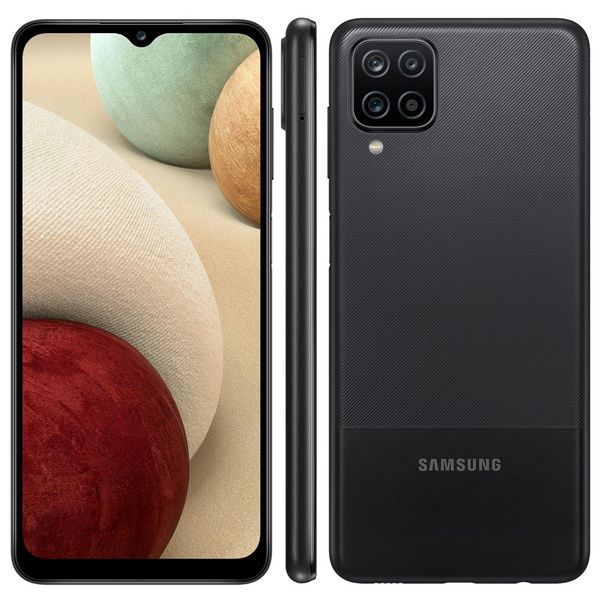 Smartphone Samsung Galaxy A12 Preto 64GB, Tela Infinita de 6.5", Câmera Quádrupla, Bateria 5000mAh, 4GB RAM e Processador Octa-Core