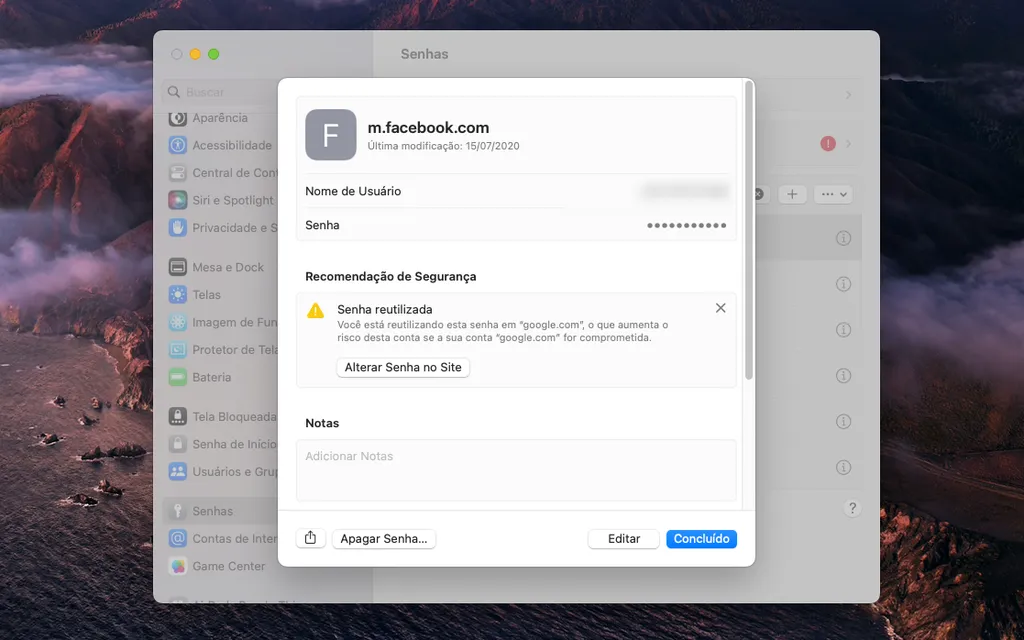 Acesse as configurações do macOS para saber a senha do Facebook (Imagem: Captura de tela/Thiago Furquim/Canaltech)