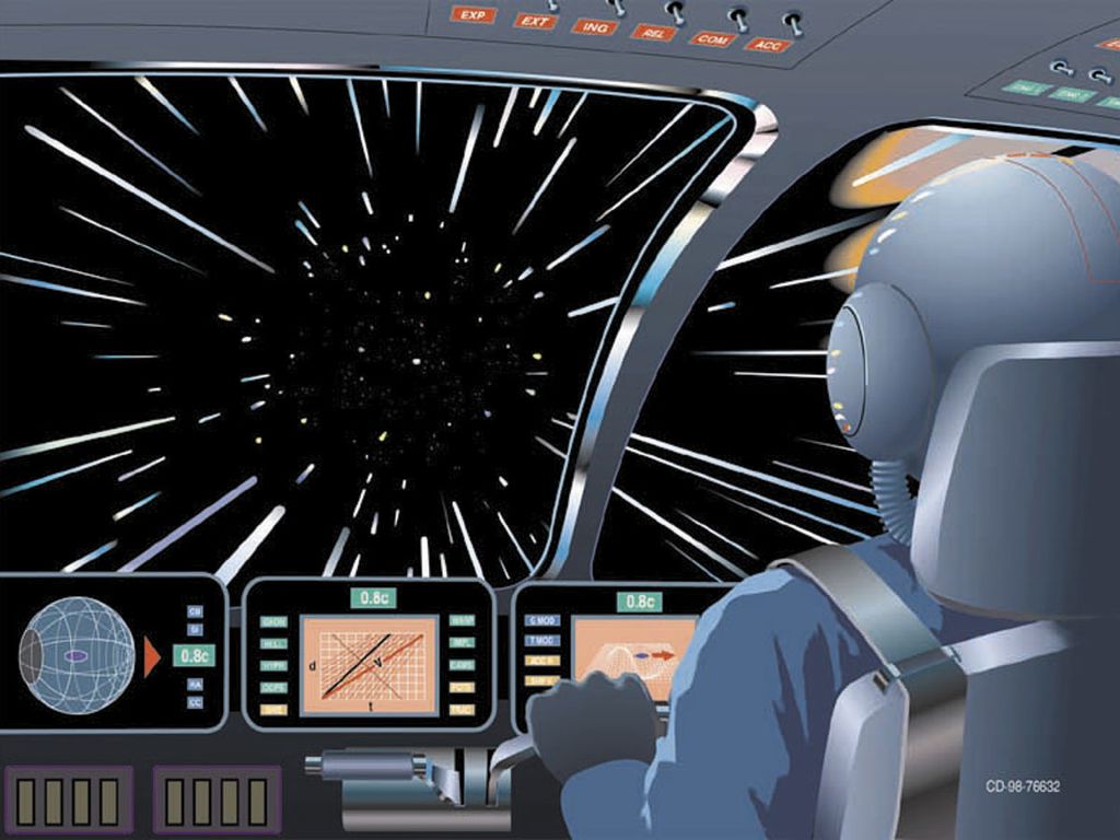 Ilustração de um astronauta viajando em uma nave à velocidade da luz (Imagem: Reprodução/NASA)