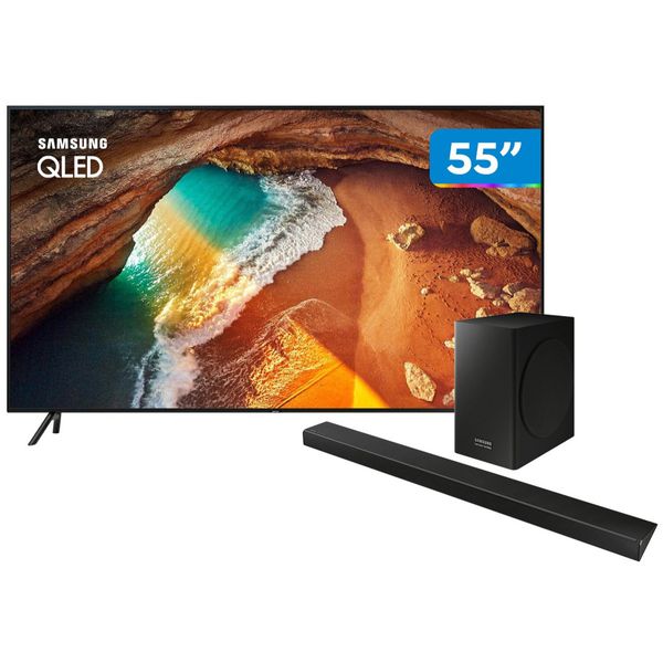 Smart TV 4K QLED 55” Samsung QN55Q60RAG Wi-Fi - HDR + Soundbar Samsung com Subwoofer 320W