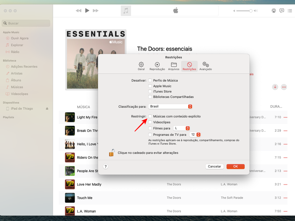 Desbloqueie a restrição de músicas explicitas no app Música do Mac - Captura de tela: Thiago Furquim (Canaltech)