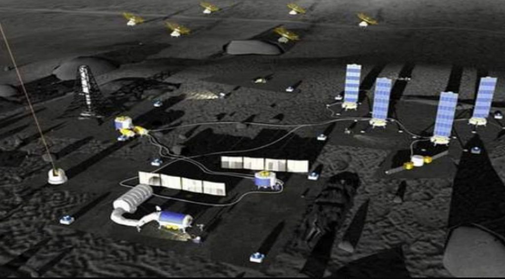 Representação da futura estação lunar de pesquisa International Scientific Lunar Station, um futuro projeto da China e Rússia (Imagem: Reprodução/CNSA/CLEP)