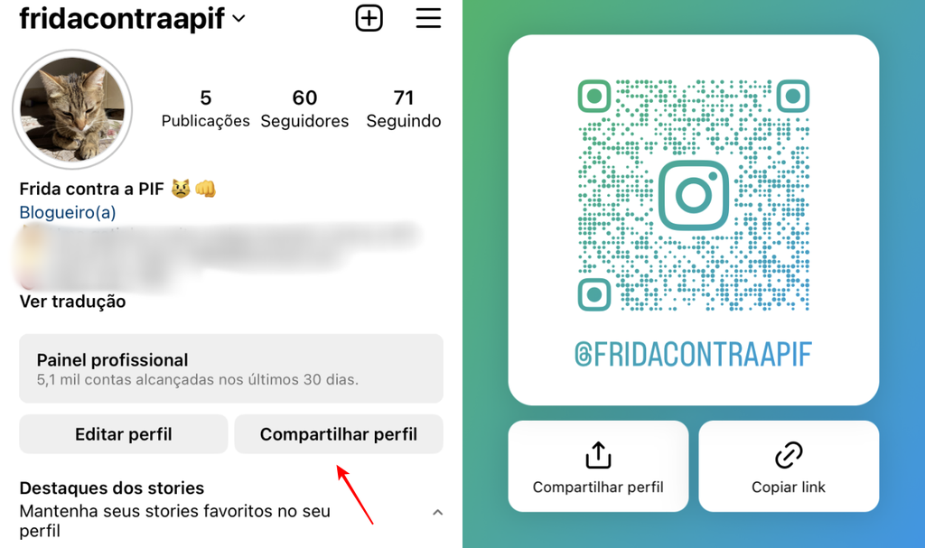 Quem quiser, pode gerar um QR Code que redirecionar para o seu perfil do Instagram (Imagem: Captura de tela/Fabrício Calixto/Canaltech)