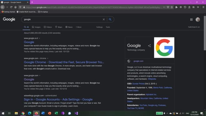 Google testa modo escuro para seu buscador na versão desktop