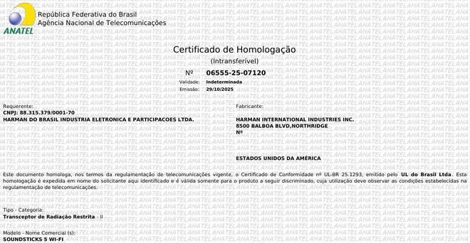 soundsticks 5 homologação anatel