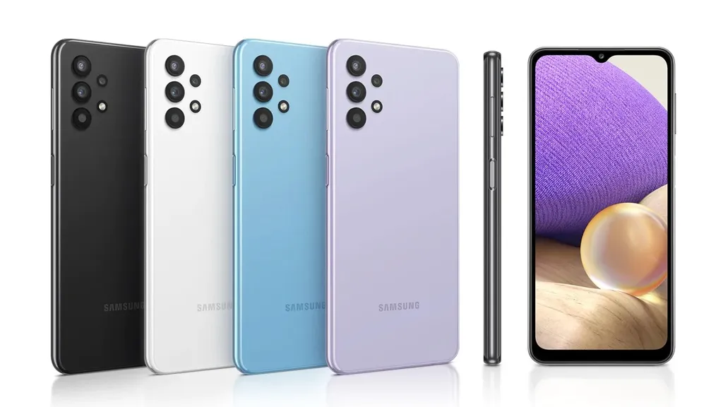 O Samsung Galaxy A32 tem design minimalista elegante e se destaca pela tela Super AMOLED de 90 Hz (Imagem: Samsung)