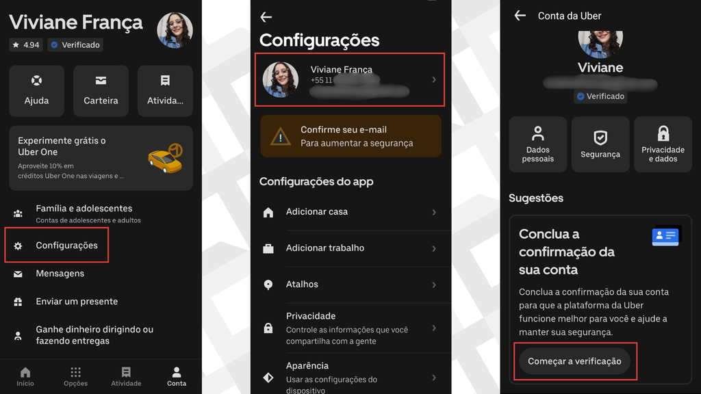 Passos para conseguir o selo de verificação da Uber