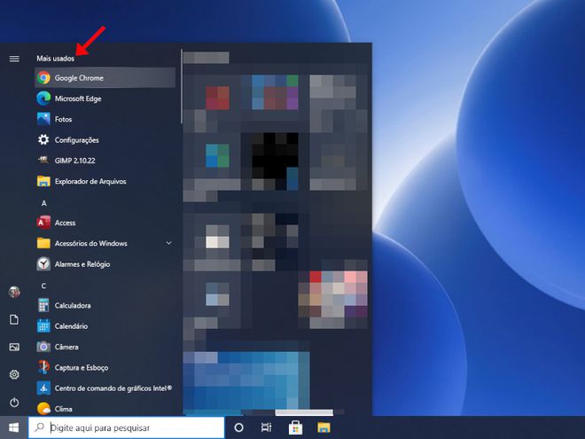 Abra o menu "Iniciar" e verifique se os apps mais usados estão disponíveis ou não (Captura de tela: Matheus Bigogno)