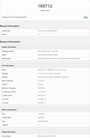 NVIDIA GeForce RTX 5070 Vulkan