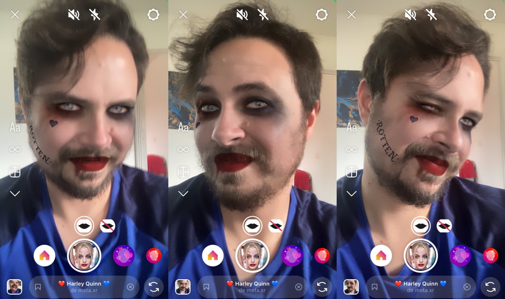 É possível usar a make da Arlequina em um filtro de Halloween do Instagram (Imagem: Captura de tela/Fabrício Calixto/Canaltech)