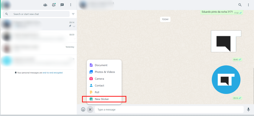 O WhatsApp Web conta com uma função nativa para criar stickers no mensageiro (Imagem: Captura de tela/Fabrício Calixto/Canaltech)