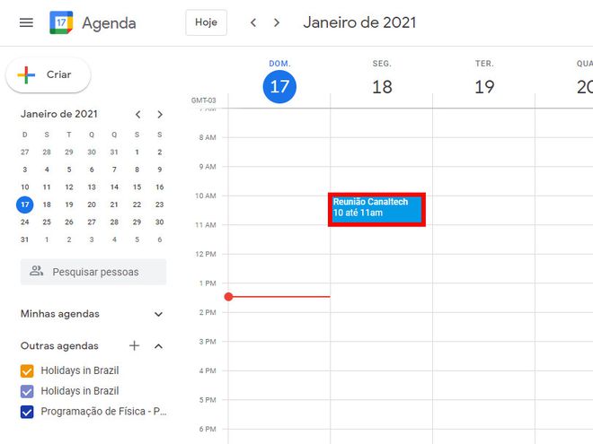 Abra o Google Agenda e acesse a reunião que você quer excluir (Captura de tela: Matheus Bigogno)