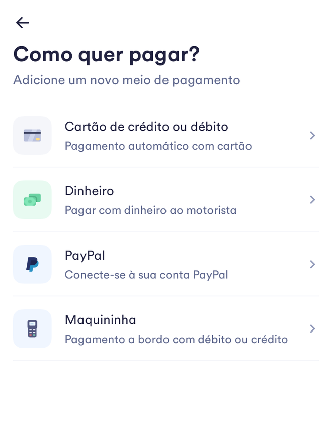 Escolha uma das modalidades da pagamento disponíveis no aplicativo - (Captura: Canaltech/Felipe Freitas)