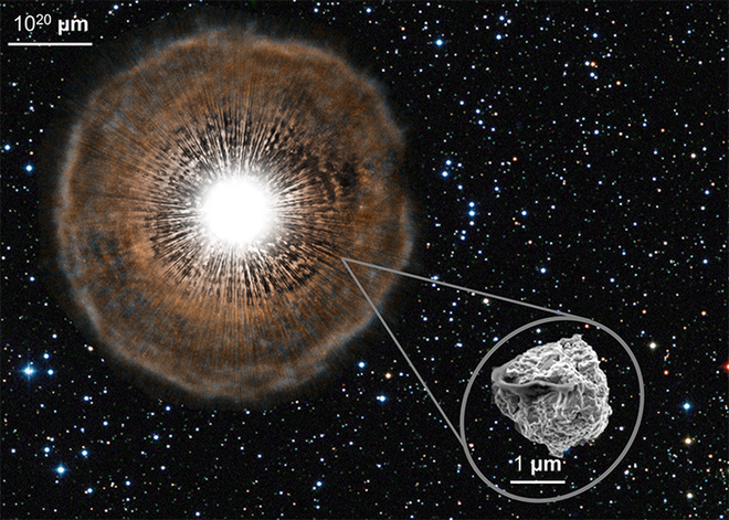 Imagem de microscópio eletrônico de um carbonete de silício extraído do meteorito (Imagem: Reprodução/NASA/Nan Liu/Andrew Davis)