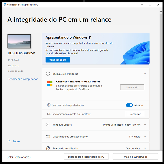 O aplicativo continua bem simples e com propósito único: avaliar a compatibilidade do seu computador com o Windows 11 (Imagem: Igor Almenara/Canaltech)