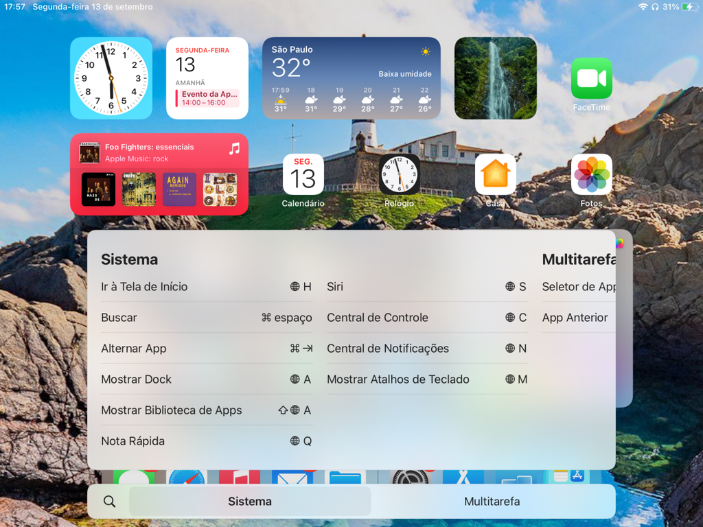O iPadOS 15 agora conta com mais atalhos no teclado para realizar tarefas no sistema e no multitarefa - Captura de tela: Thiago Furquim (Canaltech)