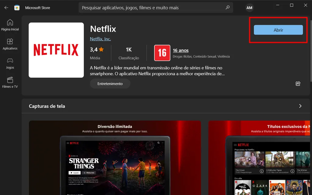 Baixe a Netflix pela Microsoft Store (Captura de tela: André Magalhães)