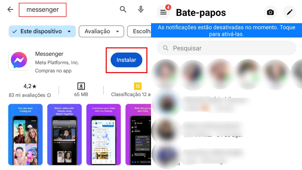 Pelo Android, instale o Messenger através da Play Store (Imagem: Captura de tela/Guilherme Haas/Canaltech)